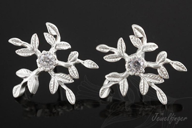 H718-Matt Rhodium Plated (1pairs)-CZ Snow Flake Stud Earrings-Snow Flake Post Earrings, [PRODUCT_SEARCH_KEYWORD], JEWELFINGER-INBEAD, [CURRENT_CATE_NAME]