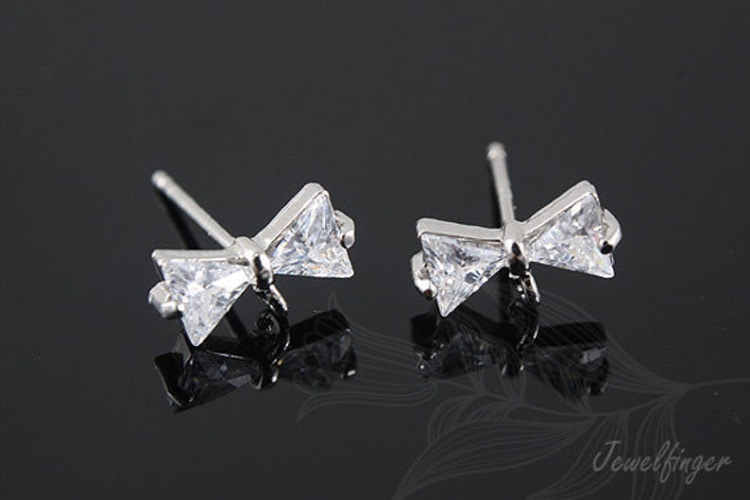 H017-Rhodium Plated (1pairs)-Cubic Ribbon Stud Earrings-Dainty Ribbon Post Earrings, [PRODUCT_SEARCH_KEYWORD], JEWELFINGER-INBEAD, [CURRENT_CATE_NAME]