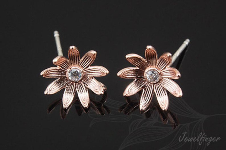 M809-Pink Gold Plated (1pairs)-CZ Flower-CZ Flower Post Earring-Silver Post, [PRODUCT_SEARCH_KEYWORD], JEWELFINGER-INBEAD, [CURRENT_CATE_NAME]