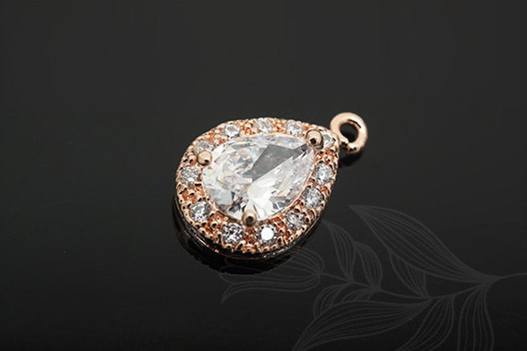 [W] C1188-Pink Gold Plated-(20 pcs)-CZ Drop Charm-Bridal CZ Drop Pendant-Crystal-Wholesale Pendant-S, [PRODUCT_SEARCH_KEYWORD], JEWELFINGER-INBEAD, [CURRENT_CATE_NAME]