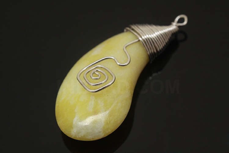 [W] G563-Rhodium Plated-(12pcs)-Lemon Stone Pendant-Gemstone Pendant-Wholesale Gemstone, [PRODUCT_SEARCH_KEYWORD], JEWELFINGER-INBEAD, [CURRENT_CATE_NAME]
