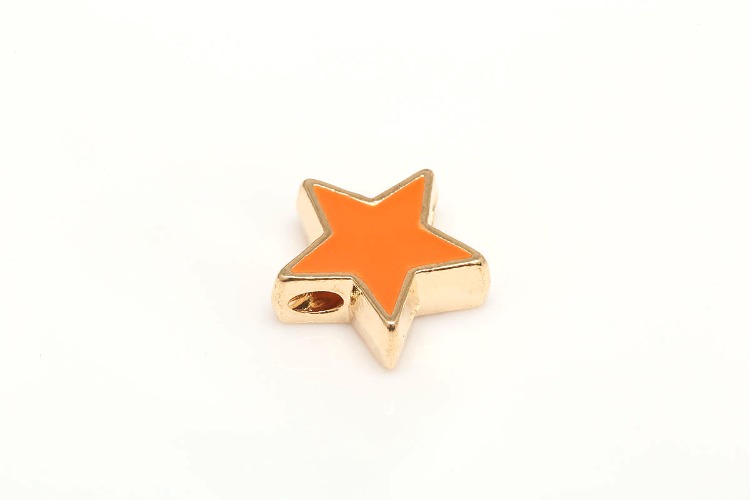 EM009-Gold Plated Orange Enamel Star-(2pcs)-Double Sided Enamel Beads,Star,Heart,Cross &amp; Gold Outline Symbol Beads for Stretch Bracelets, [PRODUCT_SEARCH_KEYWORD], JEWELFINGER-INBEAD, [CURRENT_CATE_NAME]