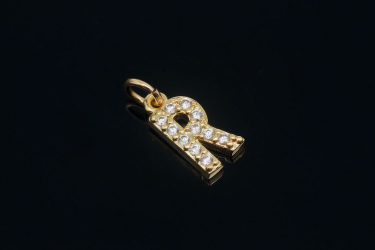 EM007-Gold Plated Initial R-(1piece)-Cubic Alphabet Letter Charm,Nickel Free,Micro Pave Initial Letter Alphabet Pendant Charms for Jewelry Making-Wholesale Initials, [PRODUCT_SEARCH_KEYWORD], JEWELFINGER-INBEAD, [CURRENT_CATE_NAME]