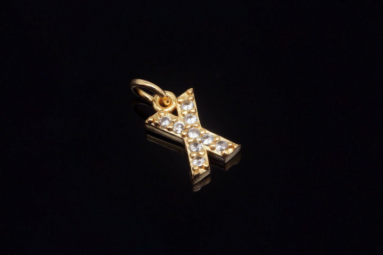 EM007-Gold Plated Initial X-(1piece)-Cubic Alphabet Letter Charm,Nickel Free,Micro Pave Initial Letter Alphabet Pendant Charms for Jewelry Making-Wholesale Initials, [PRODUCT_SEARCH_KEYWORD], JEWELFINGER-INBEAD, [CURRENT_CATE_NAME]