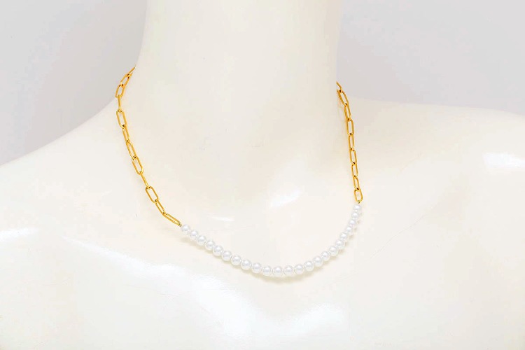 [W] ST043-PVD Gold Plated-(5pcs)-Stainless Pearl Necklace,Pearl Bracelet,Half Paperclip Chain Pearl Necklace,Half Pearl Bracelet.-Wholesale Chain, [PRODUCT_SEARCH_KEYWORD], JEWELFINGER-INBEAD, [CURRENT_CATE_NAME]