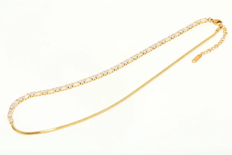 [W] ST045-PVD Gold Plated-(5pcs)-Stainless Steel Square Cubic Zircon Necklace,Square Snake Chain Necklace,Baguette CZ Snake Chain Necklace-Wholesale Chain, [PRODUCT_SEARCH_KEYWORD], JEWELFINGER-INBEAD, [CURRENT_CATE_NAME]