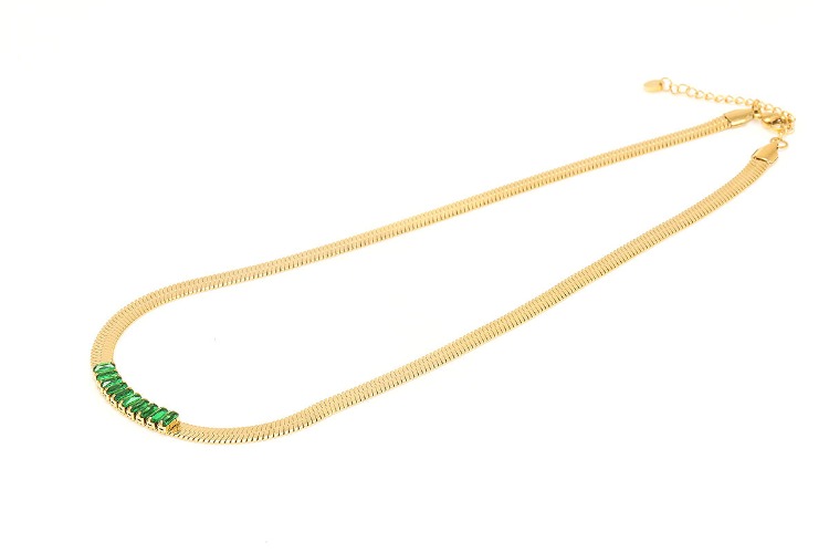 ST044-PVD Gold Plated-(1piece)-Stainless Steel Square Cubic Zircon Necklace,Tennis Snake Chain Necklace,Baguette CZ Snake Chain Necklace-Wholesale Chain, [PRODUCT_SEARCH_KEYWORD], JEWELFINGER-INBEAD, [CURRENT_CATE_NAME]