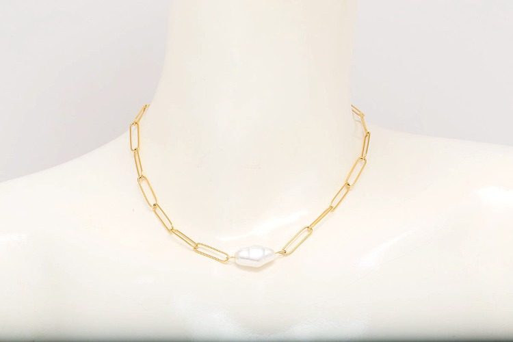 [W] ST047-PVD Gold Plated-(5pcs)-Stainless Pearl Necklace,Paperclip Chain Baroque Pearl Necklace-Wholesale Chain, [PRODUCT_SEARCH_KEYWORD], JEWELFINGER-INBEAD, [CURRENT_CATE_NAME]