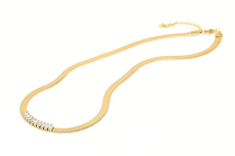 [W] ST044-PVD Gold Plated-(5pcs)-Stainless Steel Square Cubic Zircon Necklace,Tennis Snake Chain Necklace,Baguette CZ Snake Chain Necklace-Wholesale Chain, [PRODUCT_SEARCH_KEYWORD], JEWELFINGER-INBEAD, [CURRENT_CATE_NAME]