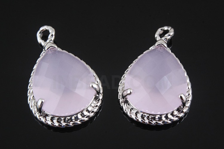 M762-Rhodium Plated-(2pcs)-Ice Pink Glass Drop Pendant-Framed Glass Ice Pink-Wholesale Glass, [PRODUCT_SEARCH_KEYWORD], JEWELFINGER-INBEAD, [CURRENT_CATE_NAME]