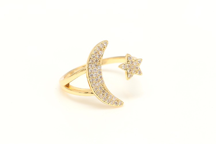 [W] CH5093-Gold Plated E-Coat Anti Tarnish-(20pcs)-CZ Moon&amp;Star Ring, Adjustable Gold Ring-Unique Star Ring-Nickel Free-Wholesale Ring, [PRODUCT_SEARCH_KEYWORD], JEWELFINGER-INBEAD, [CURRENT_CATE_NAME]