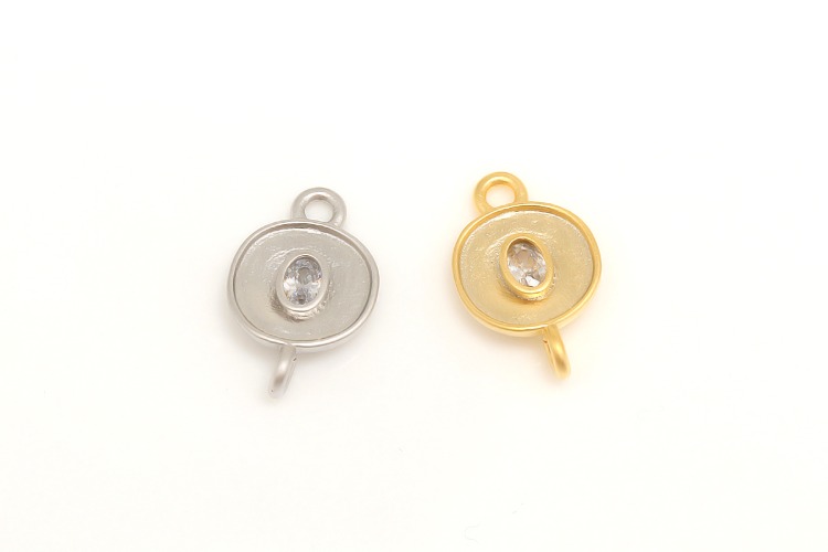 [W] M323-Matt Gold Plated&amp;Matt Rhodium Plated-(20pcs)-8*13mm-Tiny Coin Ellipse Cubic Charms-2Hole CZ Dangle Connector-Color Option, [PRODUCT_SEARCH_KEYWORD], JEWELFINGER-INBEAD, [CURRENT_CATE_NAME]