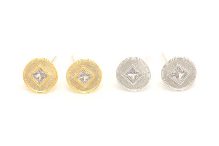 [W] K1042-Matt Gold Plated&amp;Matt Rhodium Plated-(10pairs)-8mm Tiny Coin Square Cubic Earrings-CZ Stud Earrings-Silver Post-Color Option, [PRODUCT_SEARCH_KEYWORD], JEWELFINGER-INBEAD, [CURRENT_CATE_NAME]