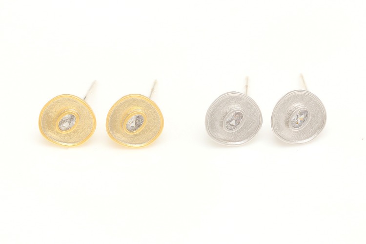 K1042-Matt Gold Plated&amp;Matt Rhodium Plated-(1pairs)-8mm Tiny Coin Ellipse Cubic Earrings-CZ Stud Earrings-Silver Post-Color Option, [PRODUCT_SEARCH_KEYWORD], JEWELFINGER-INBEAD, [CURRENT_CATE_NAME]