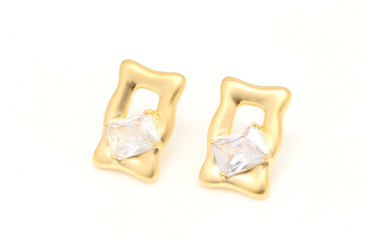 K717-Matt Gold Plated&amp;Matt Rhodium Plated-(1pairs)-12*18mm Rectangle CZ  Earrings,Big Cubic Stud Earrings,Brass Earring Findings, Special CZ Earring ,Silver Post,Color Option, [PRODUCT_SEARCH_KEYWORD], JEWELFINGER-INBEAD, [CURRENT_CATE_NAME]