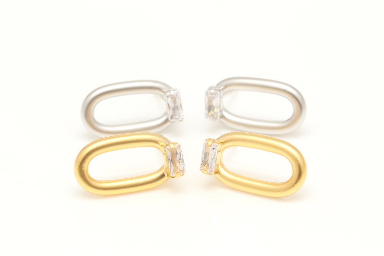 S068-Matt Gold Plated&amp;Matt Rhodium Plated-(1pairs)-10*17mm Rectangle CZ  Earrings, Cubic Stud Earrings,Brass Earring Findings, Special CZ Earring ,Silver Post,Color Option, [PRODUCT_SEARCH_KEYWORD], JEWELFINGER-INBEAD, [CURRENT_CATE_NAME]