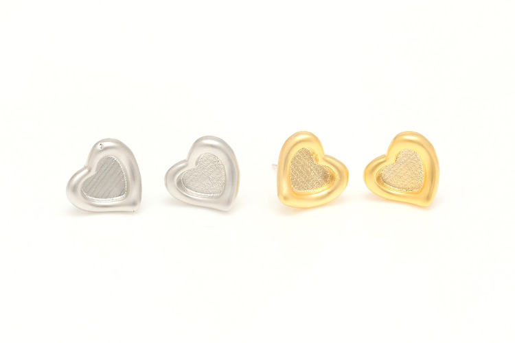 S064-Matt Gold Plated&amp;Matt Rhodium Plated-(1pairs)-11mm Heart Stud Earrings,Brass Earring Findings, Dainty Heart Earring ,Silver Post,Color Option, [PRODUCT_SEARCH_KEYWORD], JEWELFINGER-INBEAD, [CURRENT_CATE_NAME]