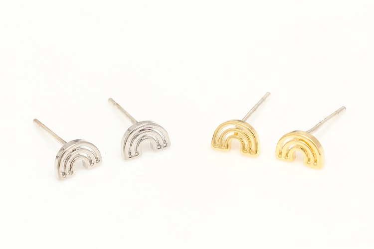 S042-Gold Plated&amp;Rhodium Plated-(1pairs)-6*4mm Tiny Rainbow Stud Earrings,Silver Post,Color Option, [PRODUCT_SEARCH_KEYWORD], JEWELFINGER-INBEAD, [CURRENT_CATE_NAME]