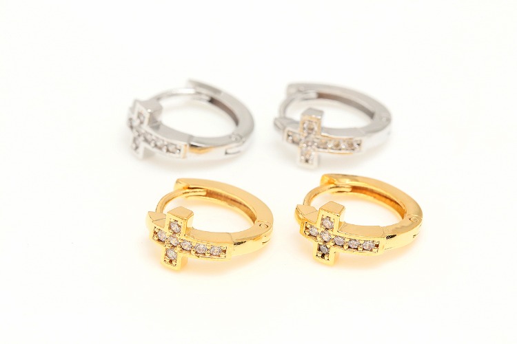 [W] M522-Gold Plated&amp;Rhodium Plated-(10pairs)-12mm CZ Cross Lever Back Earrings,Cross Earrings,Nickel Free,Color Option, [PRODUCT_SEARCH_KEYWORD], JEWELFINGER-INBEAD, [CURRENT_CATE_NAME]