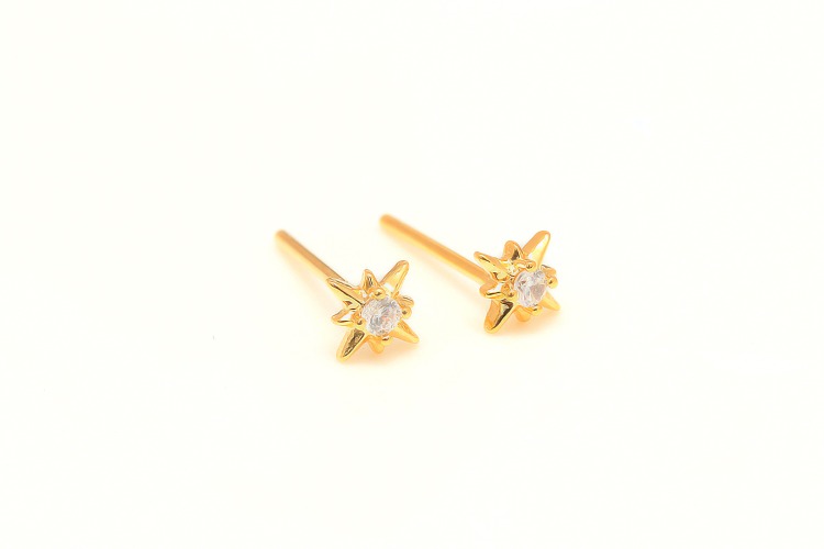 CH2102-Gold Plated-(1pairs)-6mm CZ Star Earrings-Tiny Starburst Stud Earrings-Nickel Free, [PRODUCT_SEARCH_KEYWORD], JEWELFINGER-INBEAD, [CURRENT_CATE_NAME]