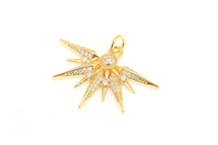 CH2104-Gold Plated-(1piece)-19*27mm CZ Sun Pendant,Star Cubic Charm,Necklace Earring Making Supply, [PRODUCT_SEARCH_KEYWORD], JEWELFINGER-INBEAD, [CURRENT_CATE_NAME]